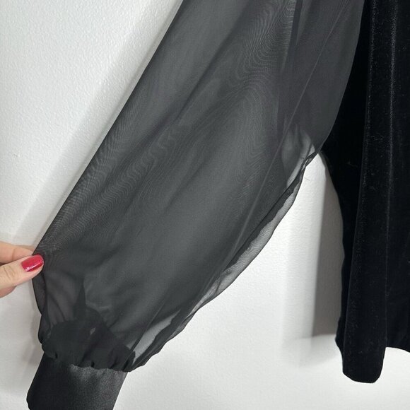 Vtg Bay Studio Velvet Jacket Petite XL Sheer Sleeve Rhinestone Button Evening - Picture 3 of 11